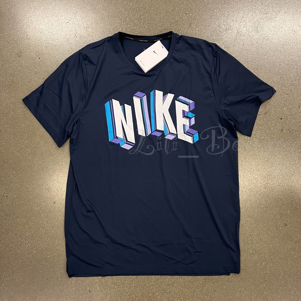 Nike Pro Dri-FIT Men Hyper Dry Graphic Training Top Tee DM6666-451 Navy Size XXL