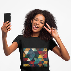 Geometric Retro Triangle Pattern T-Shirt | Abstract Colorful Design