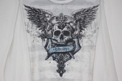 No Boundaries Mens XL Y2K Skull Skate Punk Grunge Waffle Thermal T-Shirt N1460
