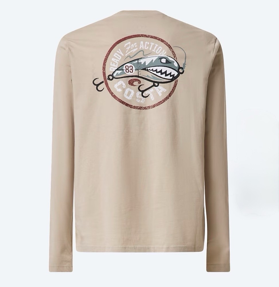 NWT Costa Del Mar Ready For Action T-Shirt Mens XXL Khaki Fish Tee Long Sleeve