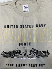 US Navy Submarine Force T-Shirt Vet SILENT SERVICE Front Print SAND Khaki Tan