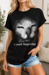 I Need Ibuprofen Meme T-Shirt Vintage Funny Cat Relatable Internet Humor Tee
