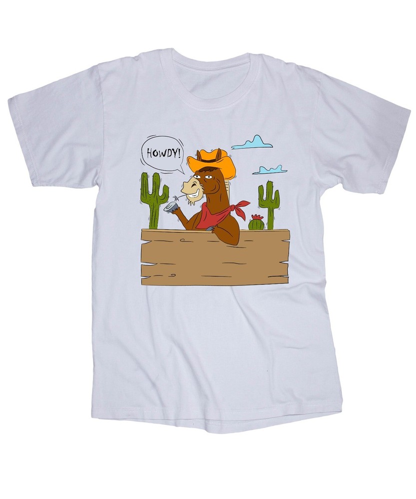 HOWDY! white T-shirt Horse Ranch Cowboy Western Cactus Desrt