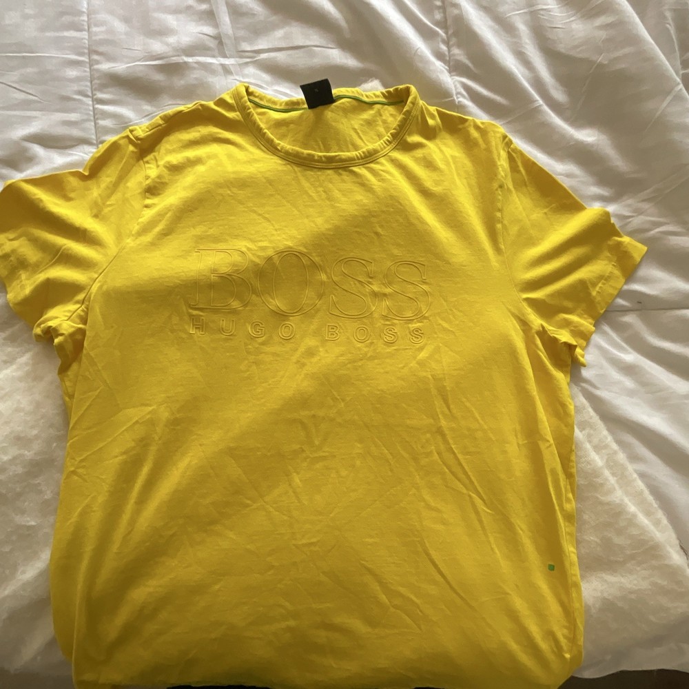 HUGO BOSS Men’s Yellow Logo Crew Neck Short Sleeve Solid T-Shirt, Size XL