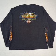Vintage Y2K Harley Davidson Flame Sleeve Pocket T Shirt Sz XL Montana Lightning