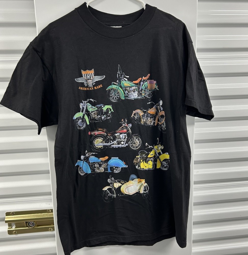 Vintage Tultex Motorcycle T Shirt Large Black Graphic Biker American Made Cotton