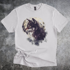 Wolf Shirt Graphic Nature Moon Gray Cotton Softstyle Retro