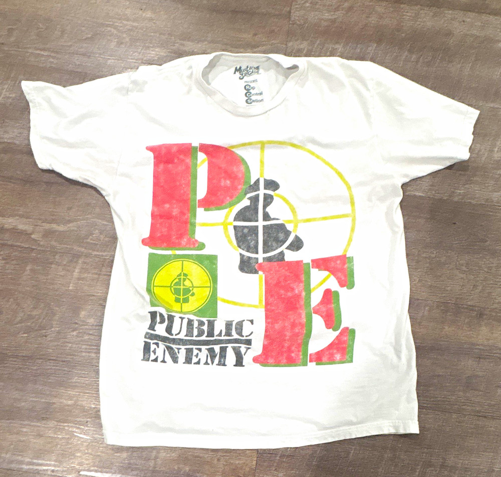 Mustache Brigade Public Enemy Rap Central Station Graphic Tee White M