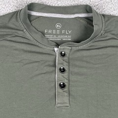 Free Fly Shirt Mens XL Green Bamboo Henley Performance Long Sleeve Stretch Tee