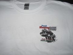 “Ford Mustang BOSS” : DTG PRINT on 100% COTTON WHITE T-Shirt Size XLGE