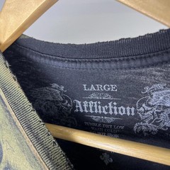 Green and black skull and angel graphic tee affliction puppet master god rare