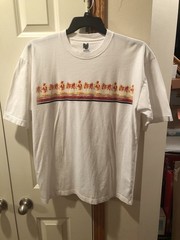 Vintage Speed-O Brand 2 Sided Printed Short Sleeve T-Shirt White W/ Multi Colors