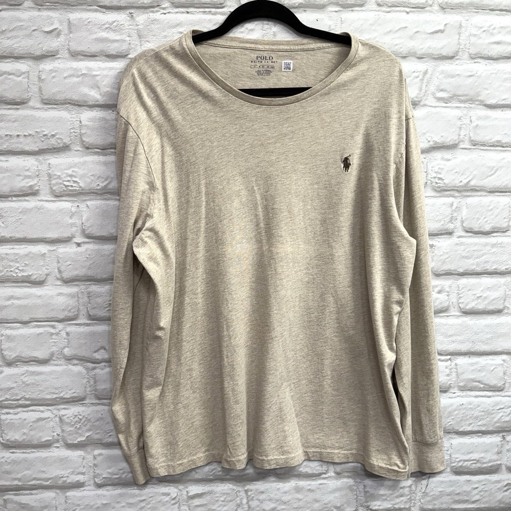 Polo Ralph Lauren Mens XL Classic-Fit Jersey Long-Sleeve T-Shirt Khaki Pony Logo