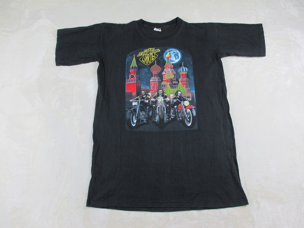 VINTAGE Veeta Gold Shirt Mens 2XL XXL Black Moscow Russia Motorcycle Rider*