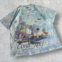 Vtg Liquid Blue T Shirt Single Stitch 1992 AOP Men’s Coral Reef Aquatic Crewneck