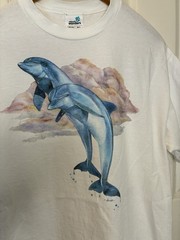 Vintage 90s Natural Wonders Leaping Dolphins White Adult L 100% Cotton Shirt USA