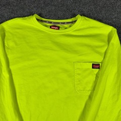 Wrangler T-Shirt Mens XL Neon Yellow Long Sleeve Workwear Pocket Hi-Vis Casual