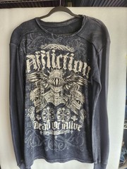 Affliction Dead or Alive Blue ThermalKnit Studded shirt Mens Sz L Biker Grunge