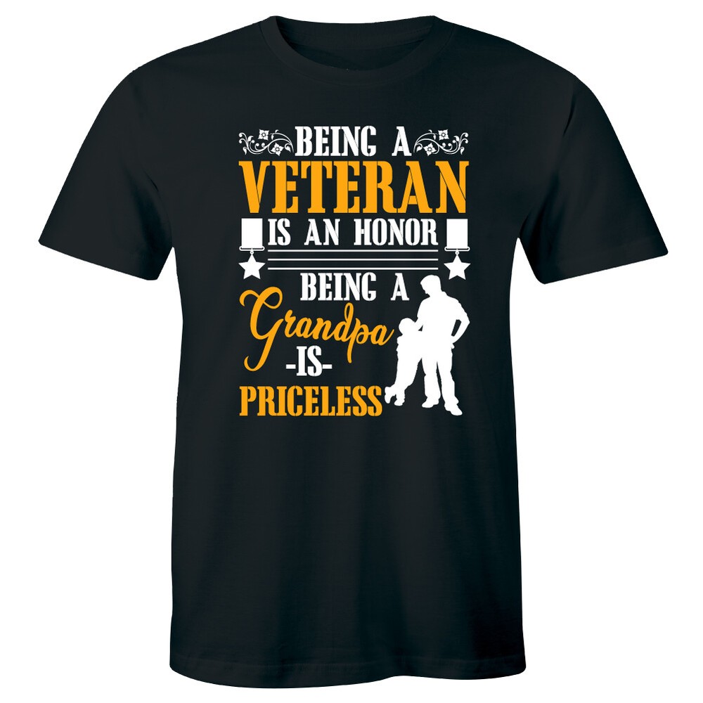 Being a Veteran is An Honor Being A Grandpa Is Priceless Men’s T-Shirt Gift Tee