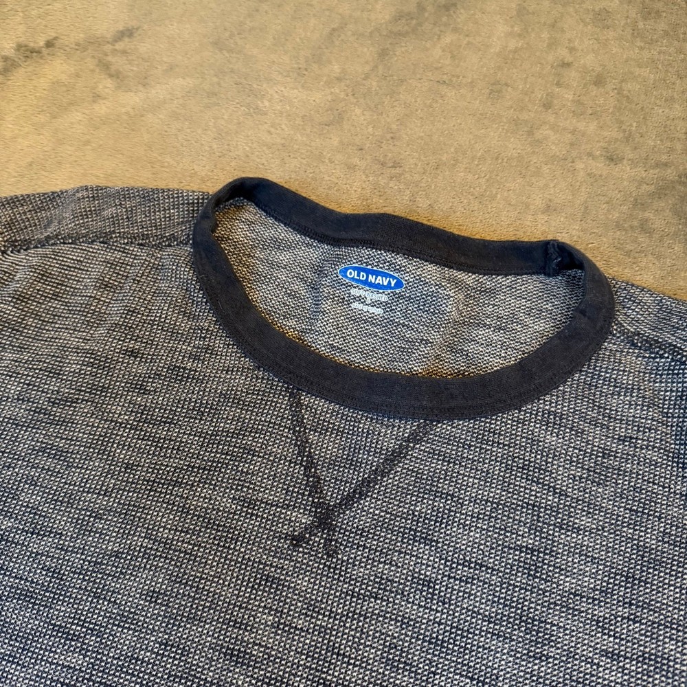 Old Navy Thermal Shirt Mens Large Navy Blue Marled Waffle Knit Long Sleeve
