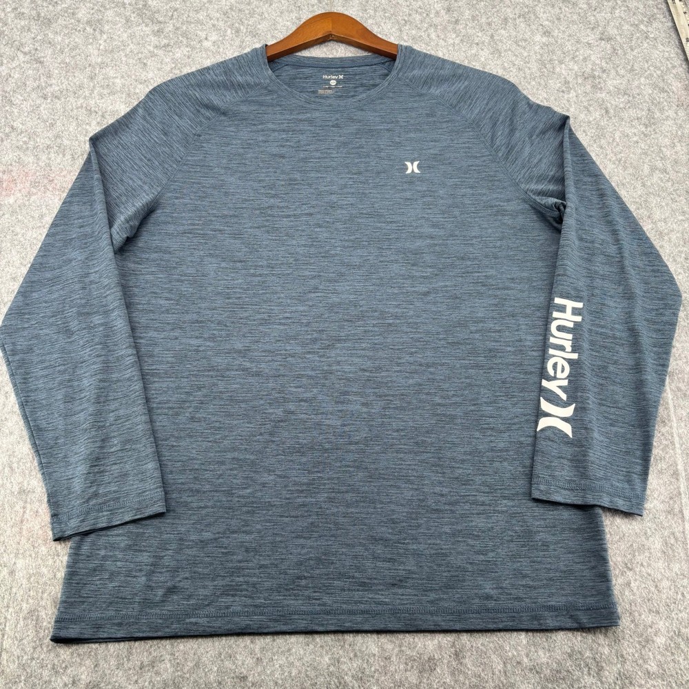 Hurley Mens XL Blue Heathered Long Sleeve Performance Graphic T-Shirt Raglan