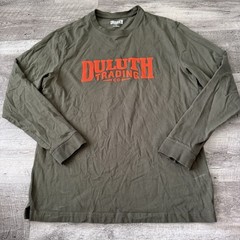 Duluth Trading Long Sleeve Graphic T-Shirt Men Large Green Neon Logo 100% Cotton