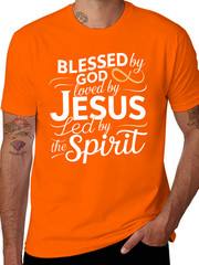 Men’s Religious Faith T-Shirt – “Blessed by God, Loved by Jesus, LED by the Spir