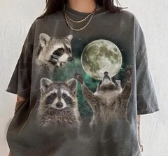 Three Raccoons Retro Shirt Vintage Moon Graphic Funny Tee