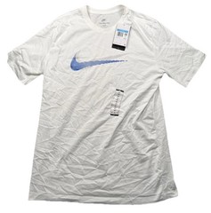 New Nike T-Shirt Mens Medium Tall White/w Blue Gradient Swoosh Graphic HQ8092