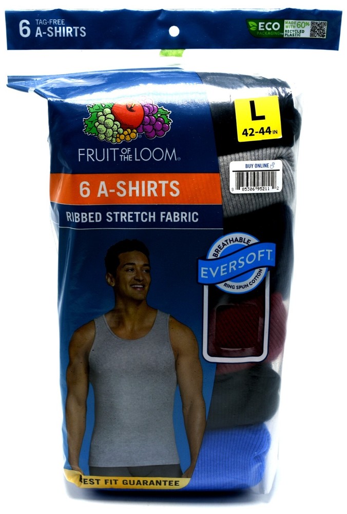 6 Blue Black Gray Red L 42-44 A-Shirt Tanks Fruit Of The Loom G 107-112 CM