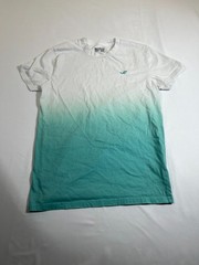 Hollister Must-Have Collection T-Shirt Small S White Teal Ombre Dip Dye Cotton