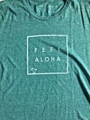 New FEEL ALOHA Mens Teal Blue Logo Soft Cotton Rayon Poly Tee T-shirt sz XL