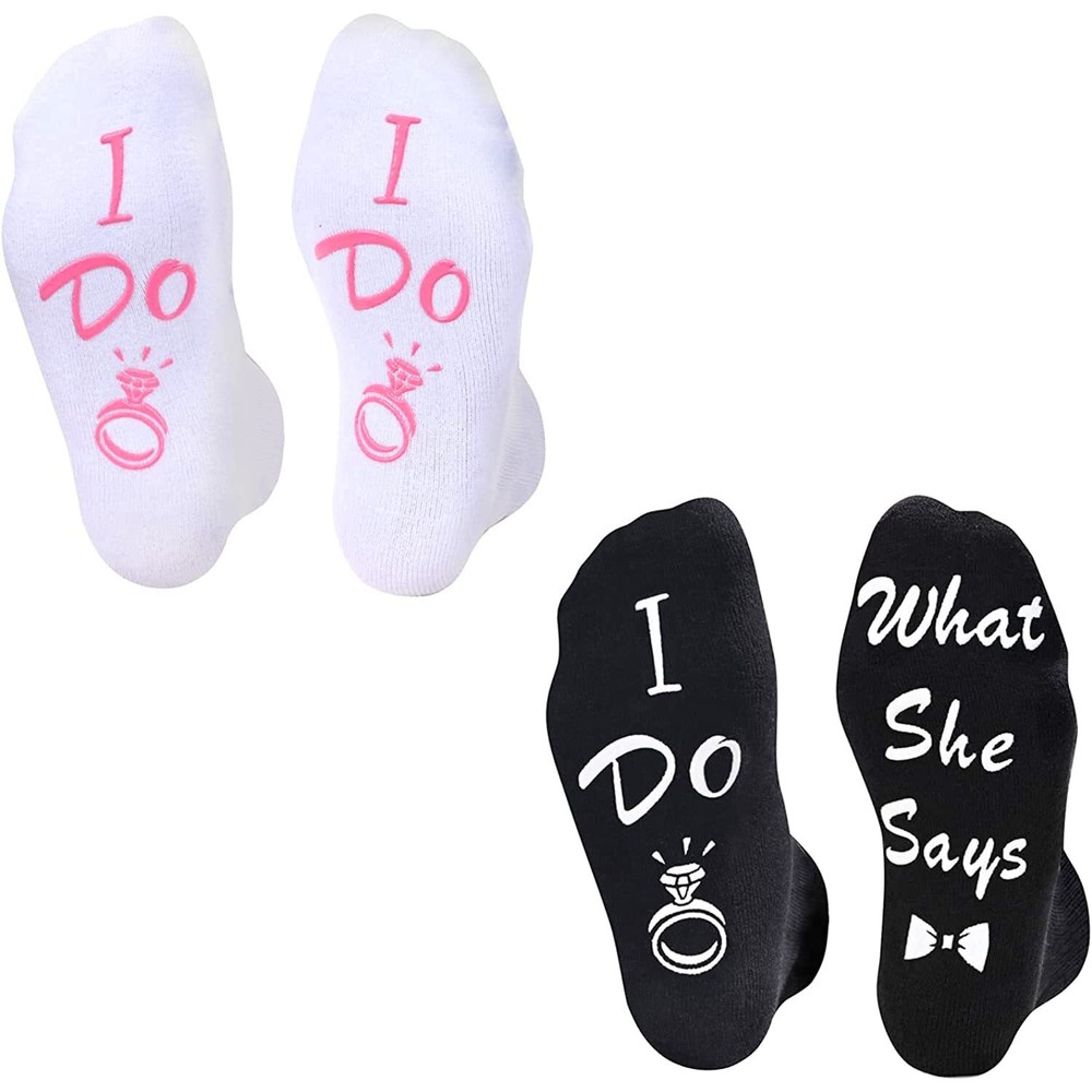 Wedding Socks Unisex Funny Bride & Groom Socks 2 Pairs Cotton I Do What She S…