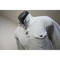 Lucky Brand Henley Shirt Mens Large Gray Excellent Mock Neck Button Pocket