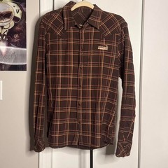 Diesel Brown plaid button-up shirt with a western vibe M/L
