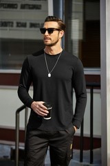 2 Pack T Shirts for Men Long Sleeve Cotton Hipster Hip Hop Longline Crewneck …