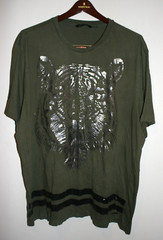 Mens Sean John Y2K Olive Green Silver Foil Tiger Cotton T-Shirt Short Sleeve 4XL