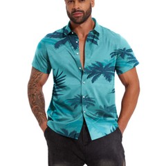 Hawaiian Shirt Men Aloha Summer Casual Beach Button-Down Cruise Holiday Party UE
