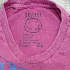 Nirvana Smiley Face Graphic Tee Magenta Mineral Wash Pink Blue XL RockBand Shirt