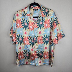 Pacsun Cropped Daisy Satin Camp Shirt Men’s Size Small Floral 70s Aesthetic