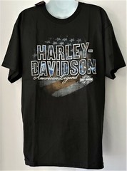 Harley Davidson SS Shirt Black Flag Patriotic Stars Stripes USA Chest43in Mens L