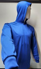 BLUE Long Sleeve Shirt With Hoodie, Polyester birdeye mesh fabric