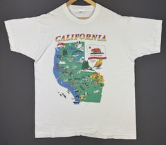 Vintage 90’s California Republic USA Map Art Logo Nature Drawing Color XL White
