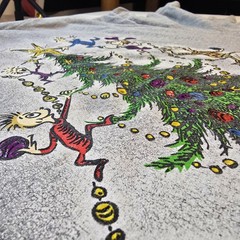Vintage Dr. Seuss Grinch Shirt Mens Medium Gray Christmas Double Sided 00s 2001