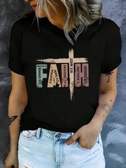 Faith Cross Bible Verse Women’s Christian Spiritual Inspirational Casual Tee