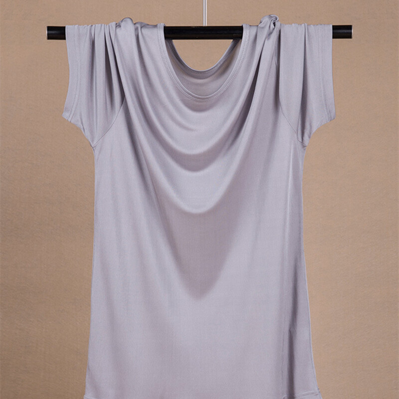Knitted Men’s Short Sleeve T-shirt Mulberry Silk Fabric Round Neck Pullover Top