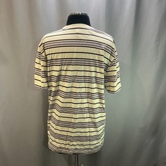 Forever 21 T Shirt Men Medium Beige Purple Striped Cotton Straight Hem Crew Neck