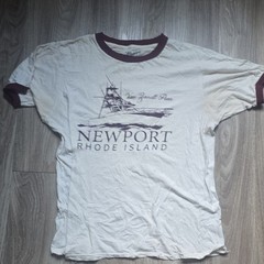 John Galt Newport Rhode Island Graphic Ringer T-Shirt S/M Cotton White/Burgundy
