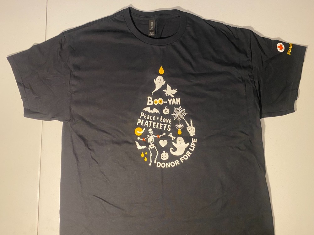 American Red Cross Peace Love Platelets 2024 Halloween Platelet Donor XL T-Shirt