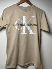 Calvin Klein Jeans boys Beige Logo T-Shirt Short Sleeve Size XL 18/20